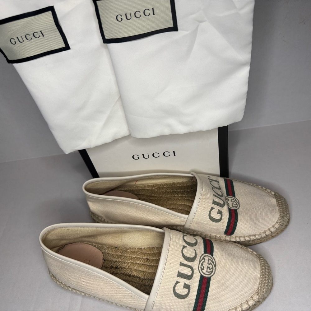 Gucci Beige Canvas Vintage Logo Espadrilles Size 39 Womens